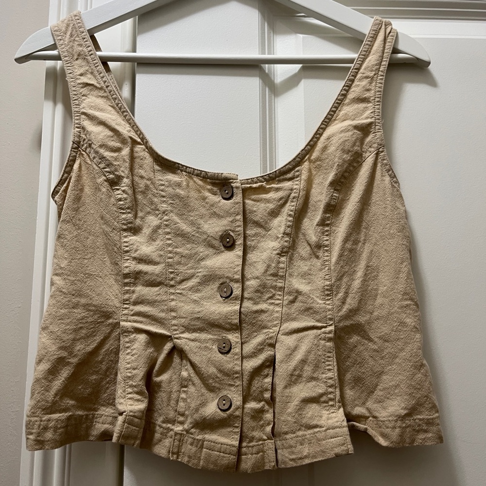 Free People Tan Button-Front Crop Top